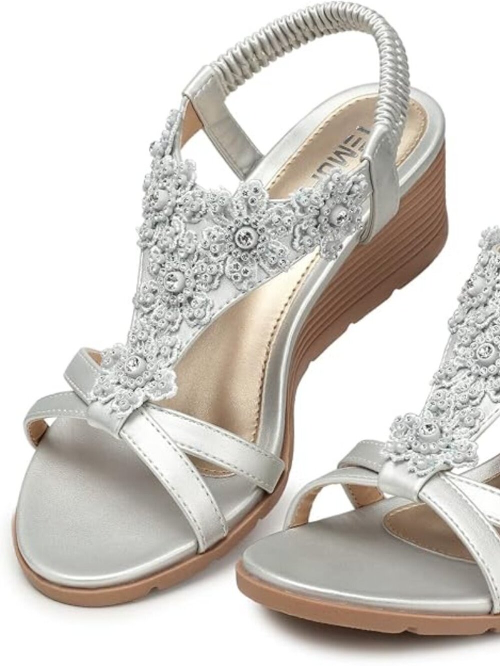 Women's Low Wedge Heels Summer Dressy Platform Sandals Elastic Ankle Strap Open